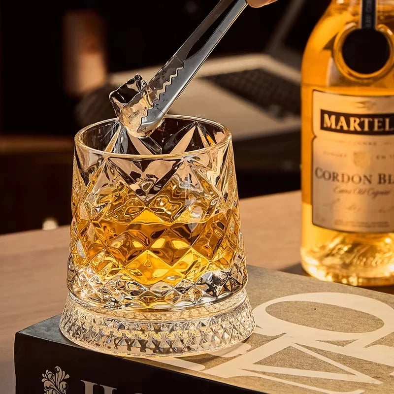 360° Rotating Whiskey Glass – Tumbler Spin Crystal Cocktail Cup Rotating Whiskey Glass Axl