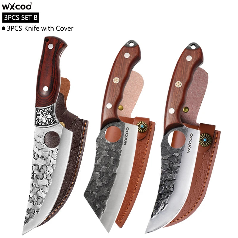 WXCOO Forged Boning Knife – Stainless Steel Butcher Knife Boning Knife Axl 3PCS SET B