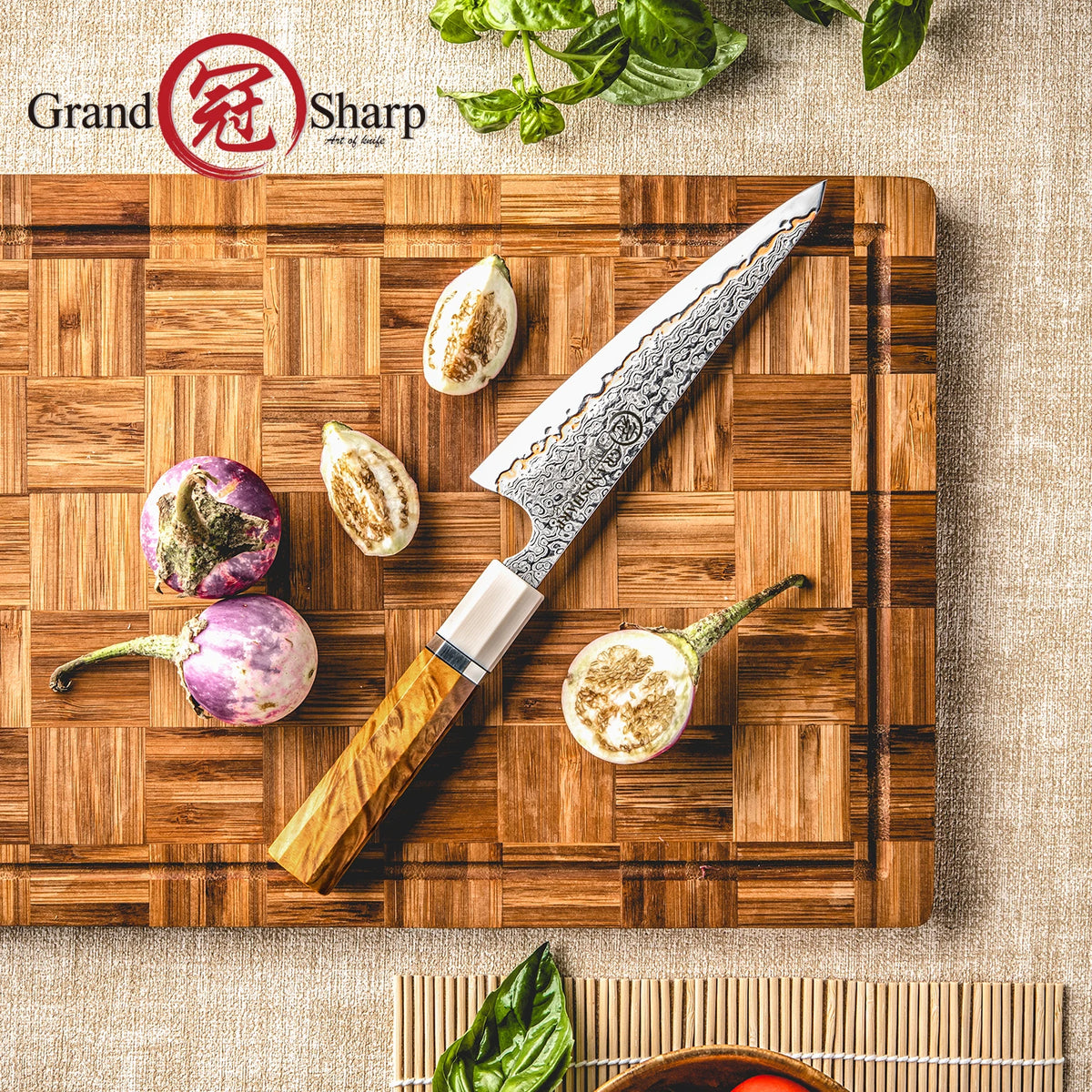 Grandsharp 6" Damascus Utility Knife – 55-Layer Steel Wood Handle Damascus Utility Knife Axl