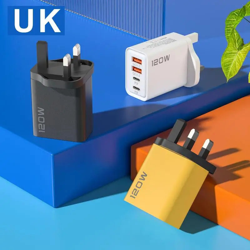 4-Port 120W USB-C Fast Charger – PD & QC3.0 | EU US UK USB Charging Station Axl