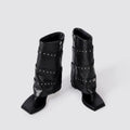 Women's Punk Mid-Calf Boots – Metal Decor Square Heel Leather Mid-Calf Boots Axl Black 37