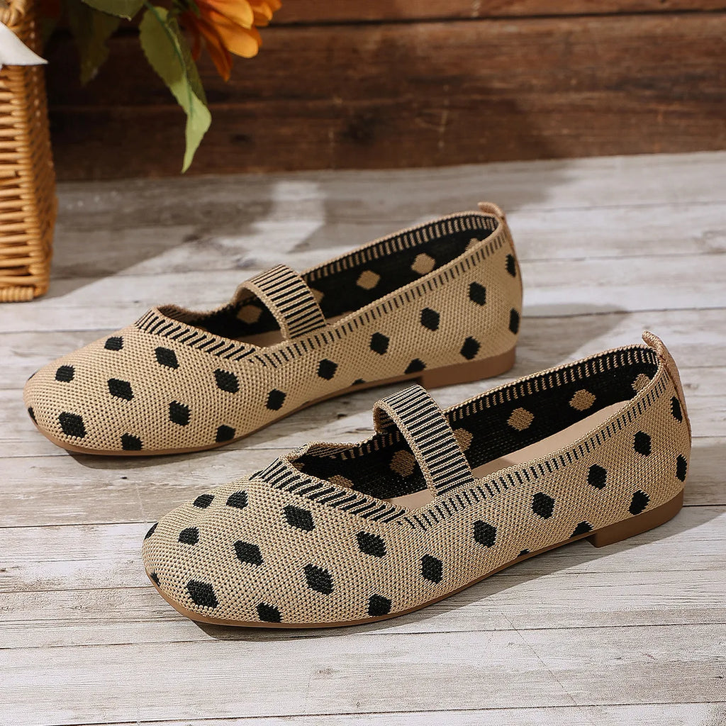 Women's Polka Dot Mary Jane Flats – Casual Woven Slip-On Mary Jane Flats Axl