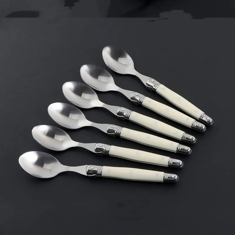 Laguiole Ivory White Stainless Steel Cutlery Set 4/6/24 Pcs Flatware Cutlery Set Axl B 6pcs Teaspoon