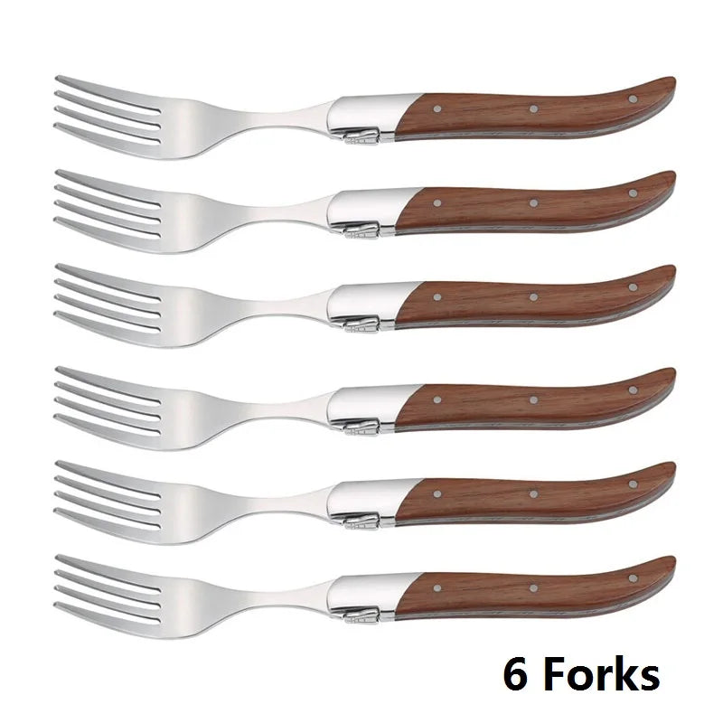 Laguiole-Style 6pc Steak Knife & Fork Set – Rosewood Handle Steak Knife Fork Set Axl 6 Fork 8.5 inch