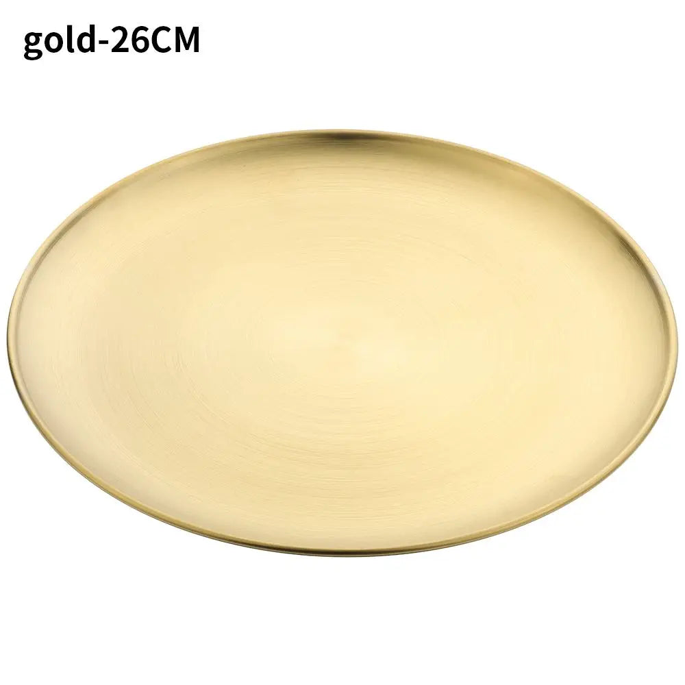 Stainless Steel Round Shallow Tray Gold Silver – 14 to 26cm Shallow Serving Tray Axl gold 23CM