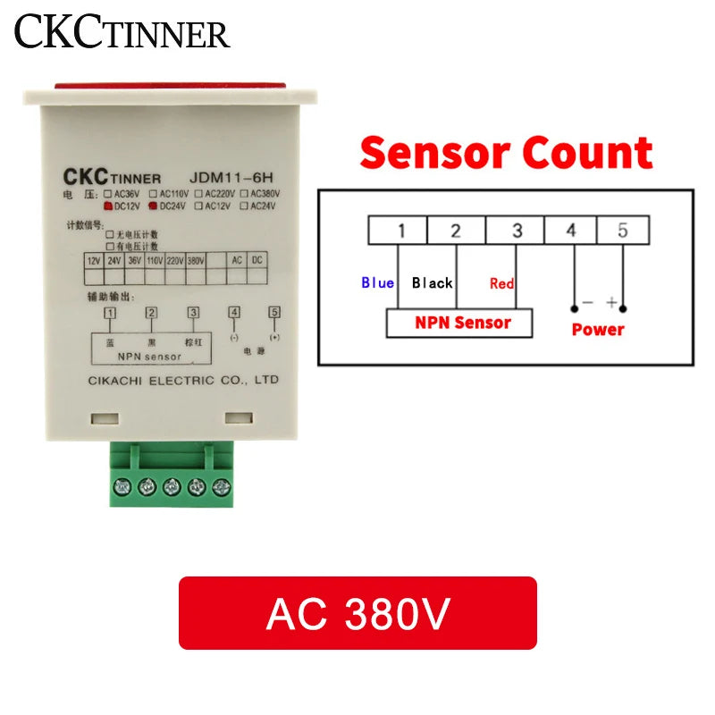 JDM11-6H 6-Digit Digital Industrial Counter DC/AC Voltages Industrial Digital Counter Axl Sensor count 380V