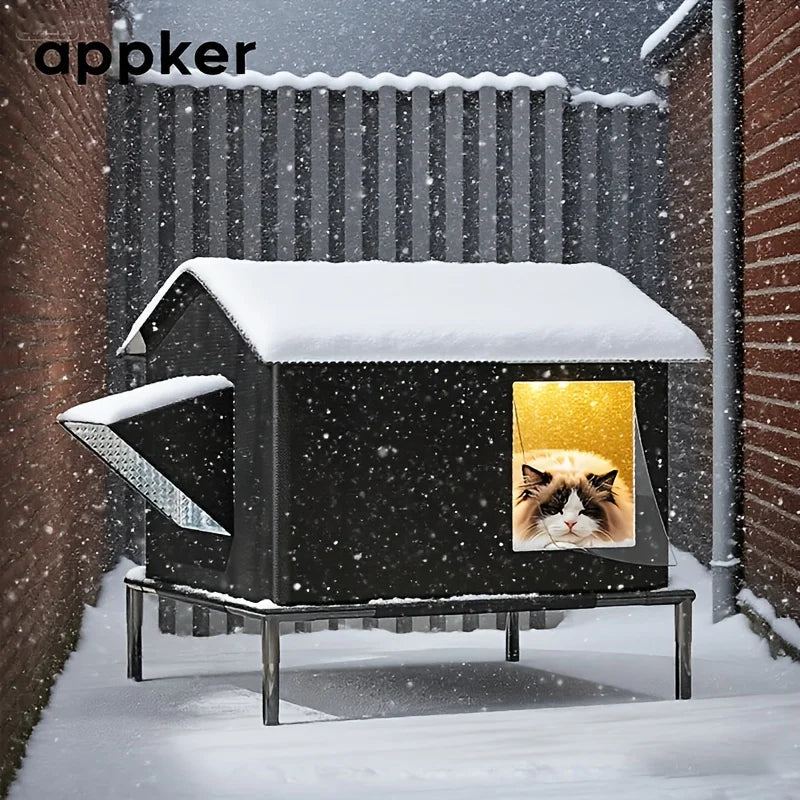 KEMORELA Outdoor Cat House – Windproof Oxford Cloth Shelter Outdoor Cat Shelter Axl Black
