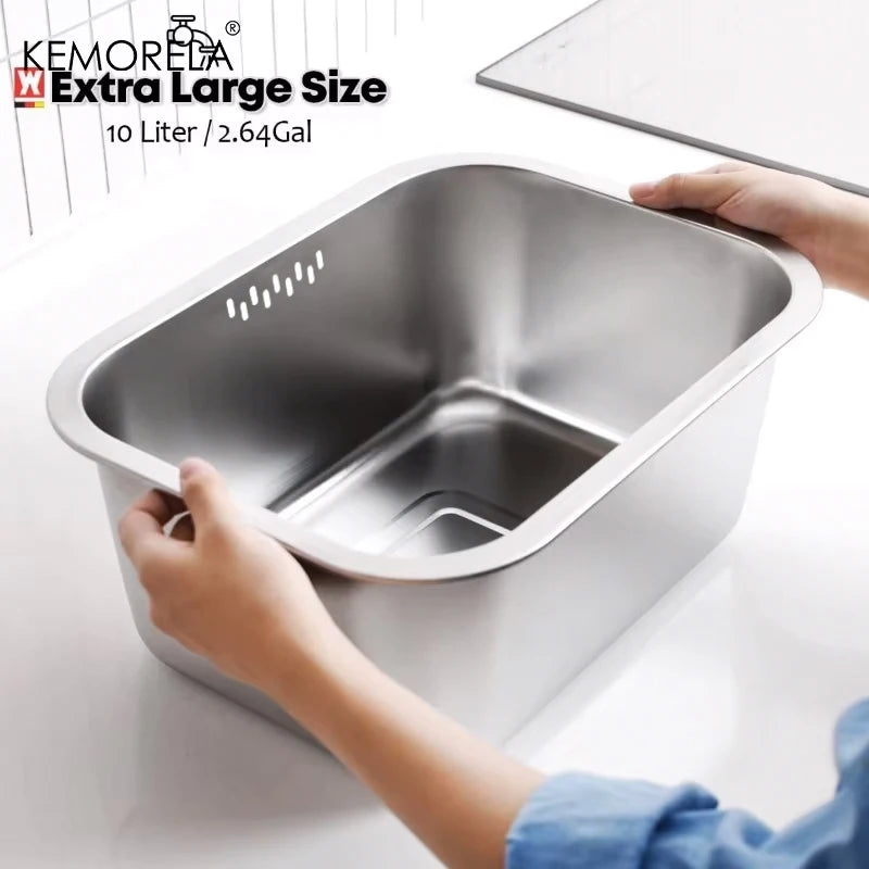 10L Stainless Steel Dishpan – Large Portable Washing Basin Kitchen Washing Basin Axl