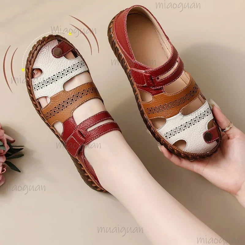 Women's Cutout Flat Sandals – Tri-Color Roma Beach Shoes Women's Flat Sandals Axl