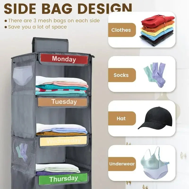 5-Shelf Kids Weekly Hanging Closet Organizer – Days of Week Hanging Closet Organizer Axl