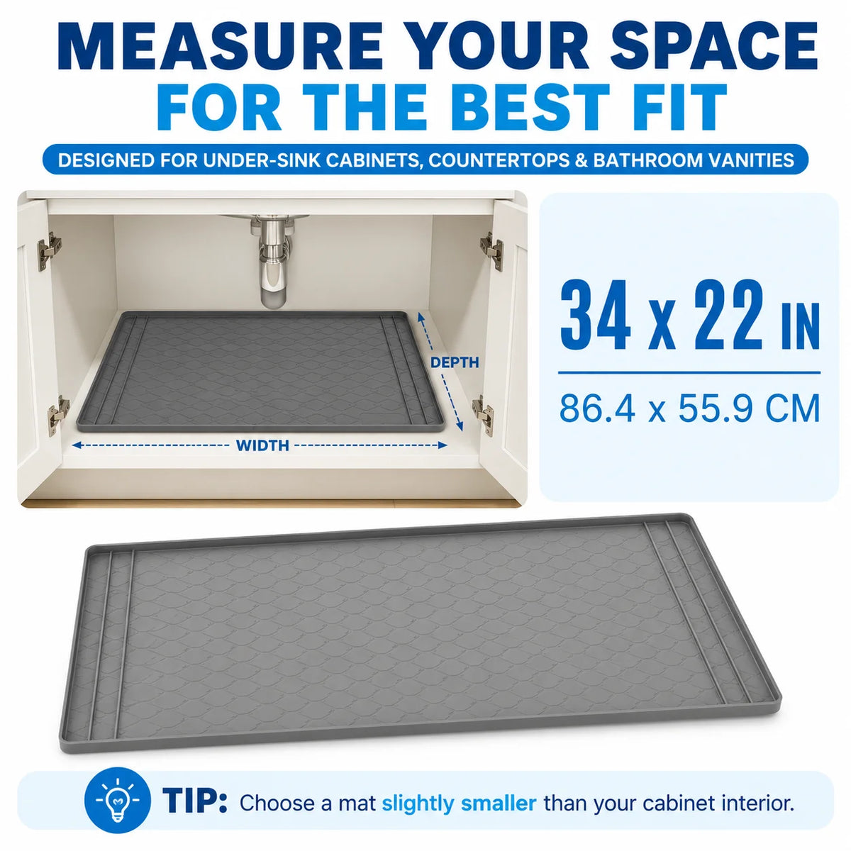 Uwhise 34x22in Under Sink Mat – Waterproof Silicone Tray Under Sink Mat Axl