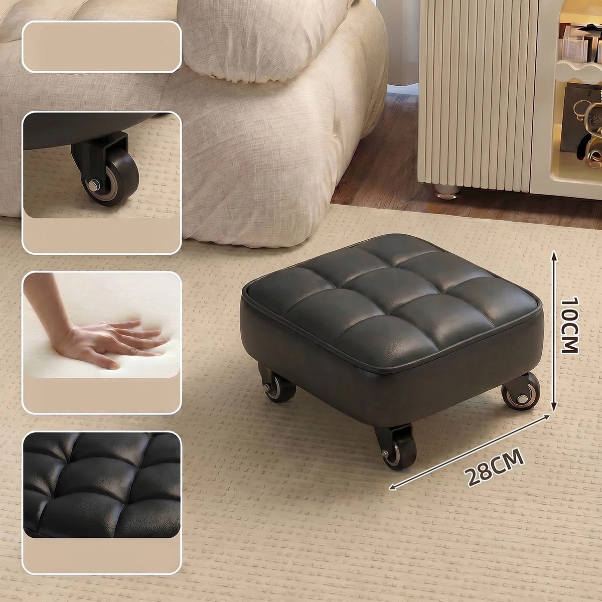 Wheeled Rolling Low Stool – Rotating Cushioned Nail & Pedicure Seat Rolling Stool Axl blackB
