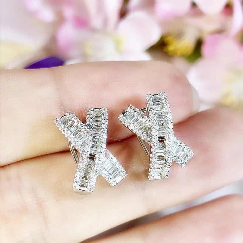 Huitan X Cross CZ Stud Earrings – Cubic Zirconia Pave CZ Stud Earrings Axl