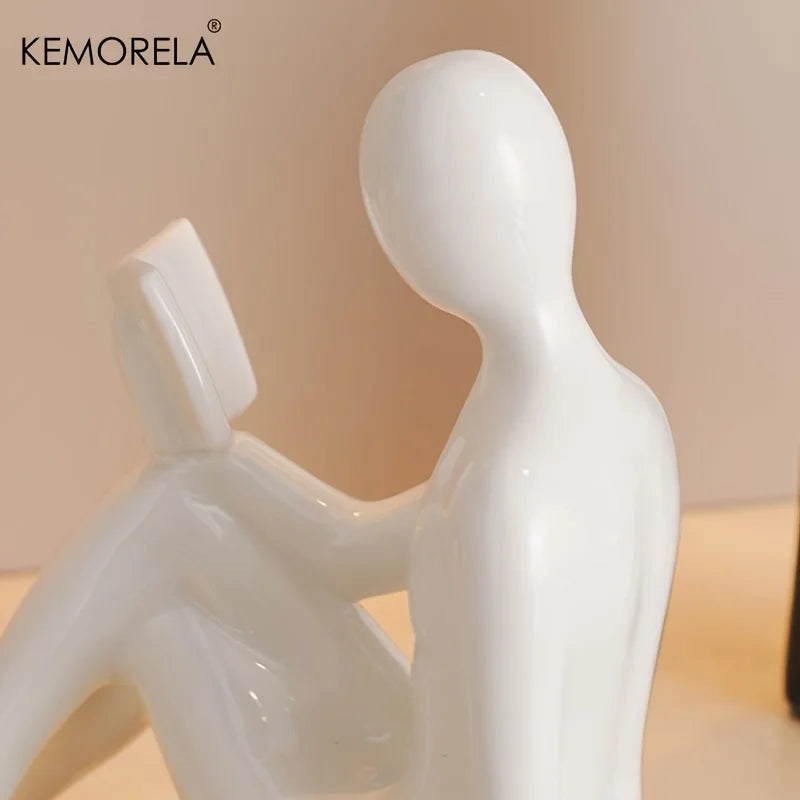 KEMORELA Ceramic Reading Figure Statues Set of 2 | Home Decor Decorative Figurine Set Axl