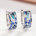 Huitan Blue Flower Hoop Earrings – Dainty Women's Jewelry Fashion Hoop Earrings Axl E4548