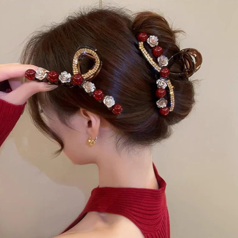 Camellia Pearl Shark Claw Hair Clip – Elegant Crab Clip Hair Claw Clip Axl