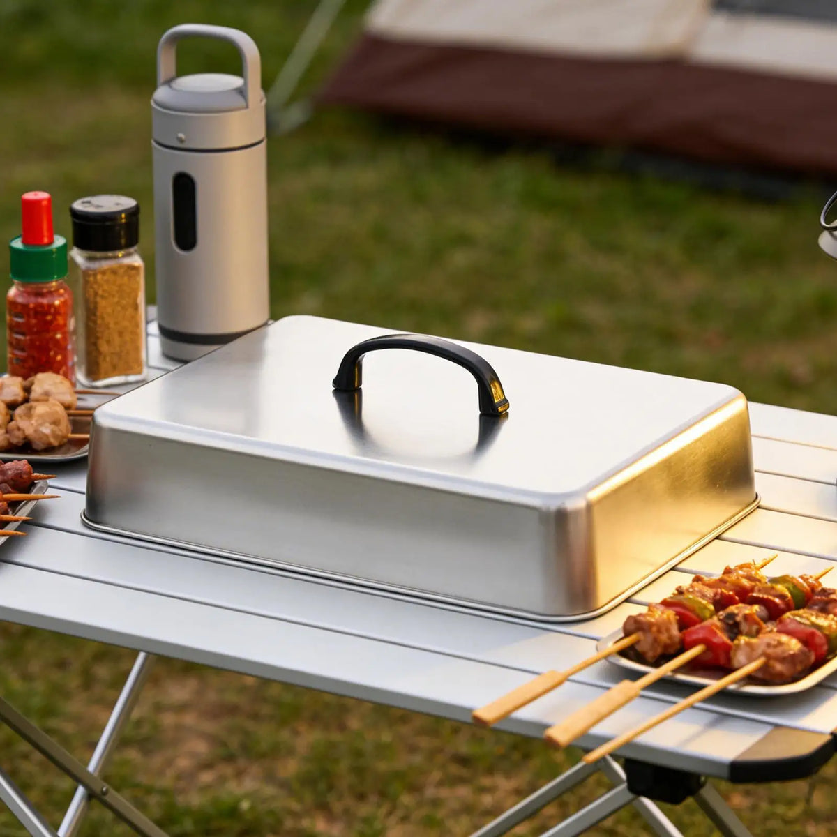 Rectangular Stainless Steel Basting Cover – BBQ Griddle Steam Lid Griddle Steam Cover Axl