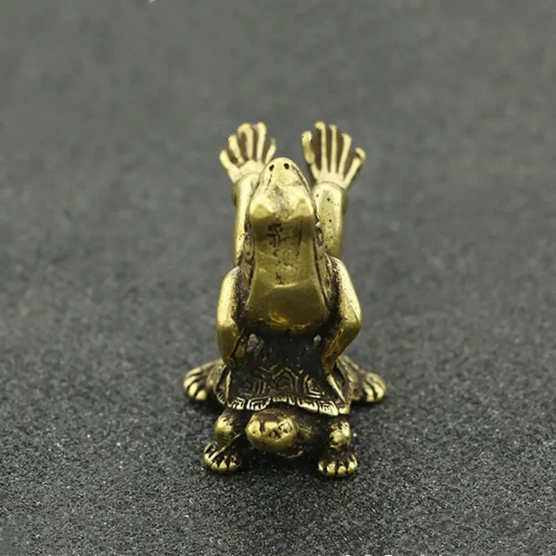 Brass Tortoise & Frog Miniature Statue | Antique Bronze Décor Bronze Miniature Statue Axl