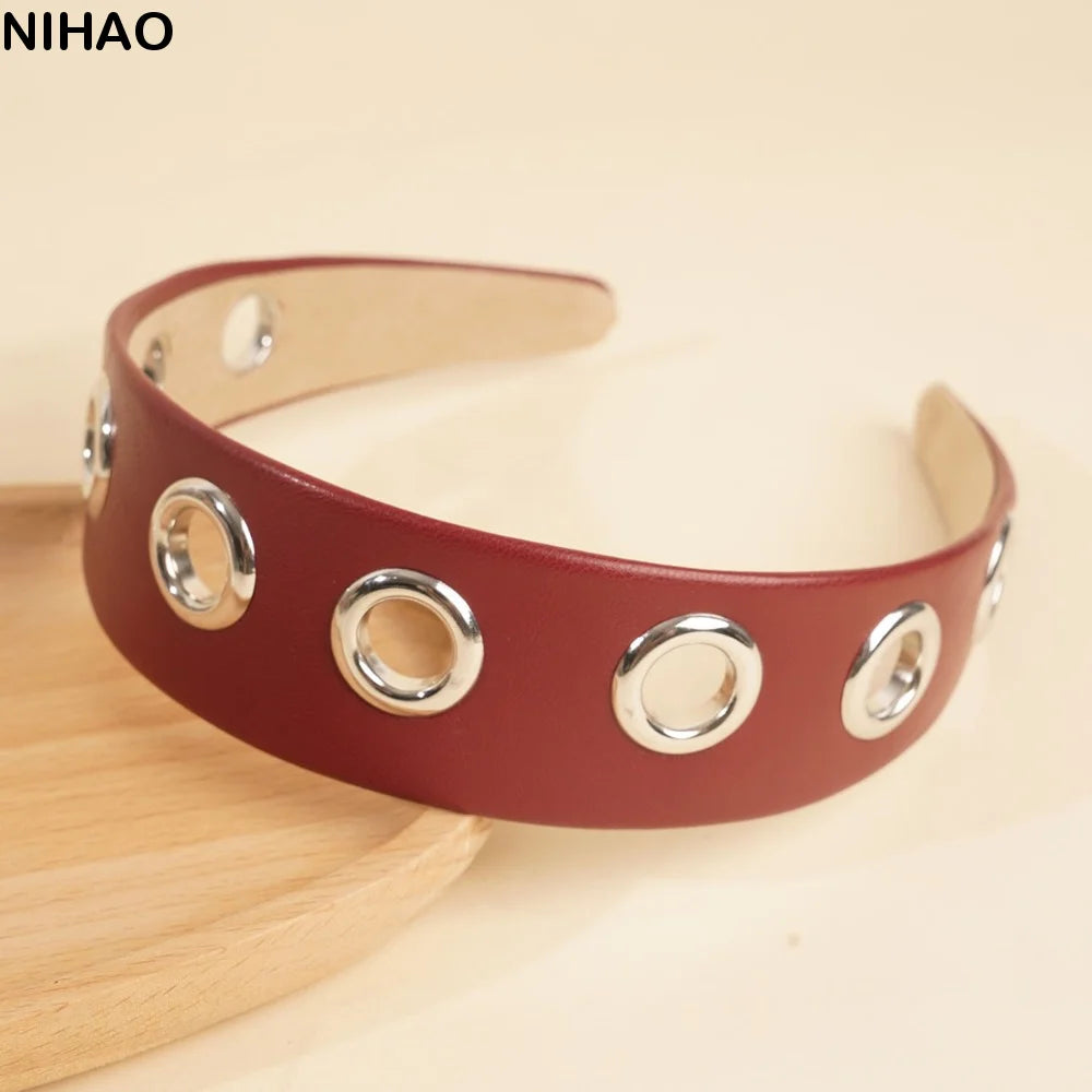 Punk PU Leather Headband | Metal Grommet Steampunk Hair Wrap Punk Hair Headband Axl