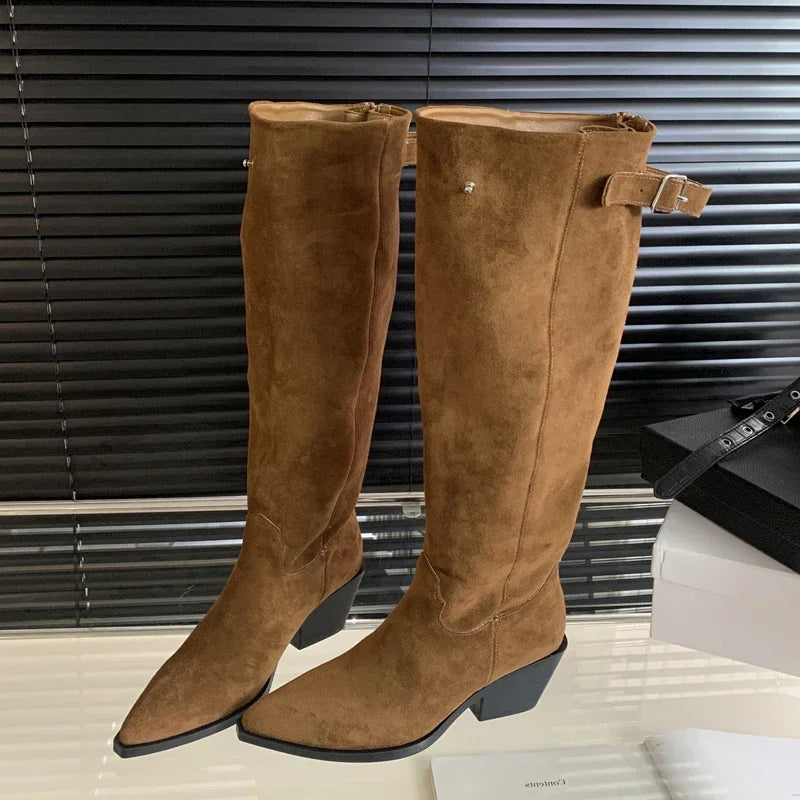 Women's Knee-High Winter Boots | Square Heel & Pointed Toe Knee-High Boots Axl brown 39