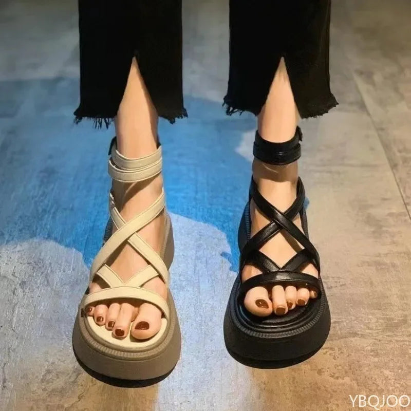 Women's Platform Wedge Sandals – Cross Strap & Zipper Summer Platform Wedge Sandals Axl