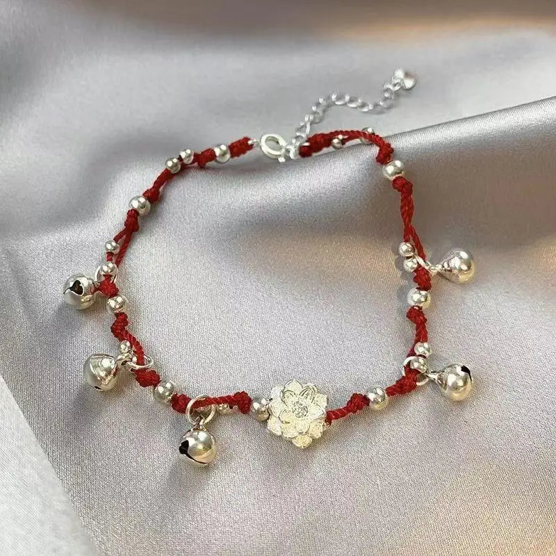 Chinese Style Red Rope Bracelet – Lotus Flower Bell Charm Charm Bracelet Axl