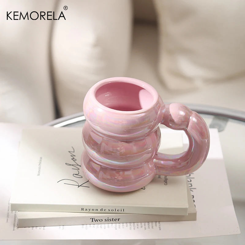 KEMORELA Ceramic Mug – Circle Bubble Design | Microwave Safe Ceramic Coffee Mug Axl Pearlescent Pink 301-400ml