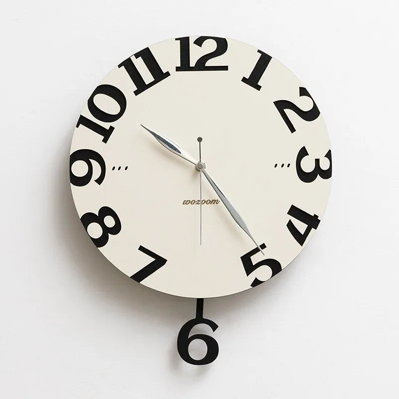 Modern Silent Pendulum Wall Clock – Minimalist Wood Decor Decorative Wall Clock Axl White