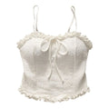Women's Ruffle Bowknot Lace Crop Camisole Top | Slim Fit Summer Lace Crop Camisole Axl White One Size