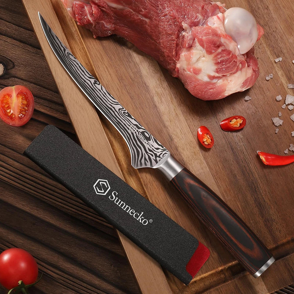 Sunnecko 6" Boning Fillet Knife | High Carbon Stainless Steel Boning Fillet Knife Axl
