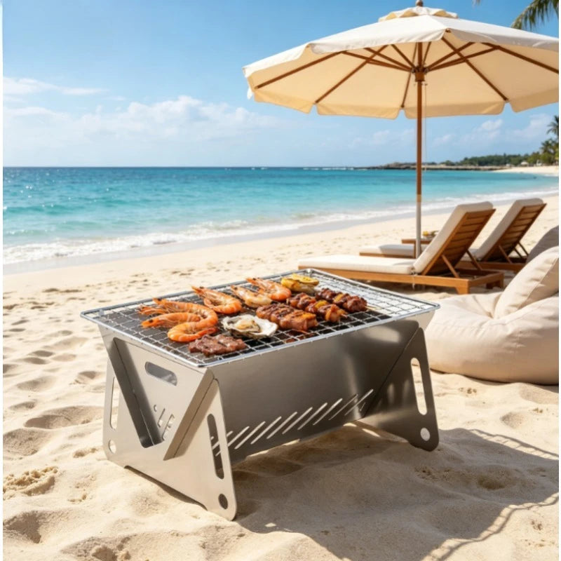 Portable Folding Charcoal BBQ Grill – Stainless Steel Camping Stove Portable Camping Grill Axl