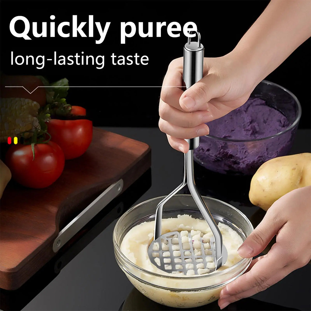 Stainless Steel Potato Masher – Manual Vegetable Crusher Potato Masher Axl