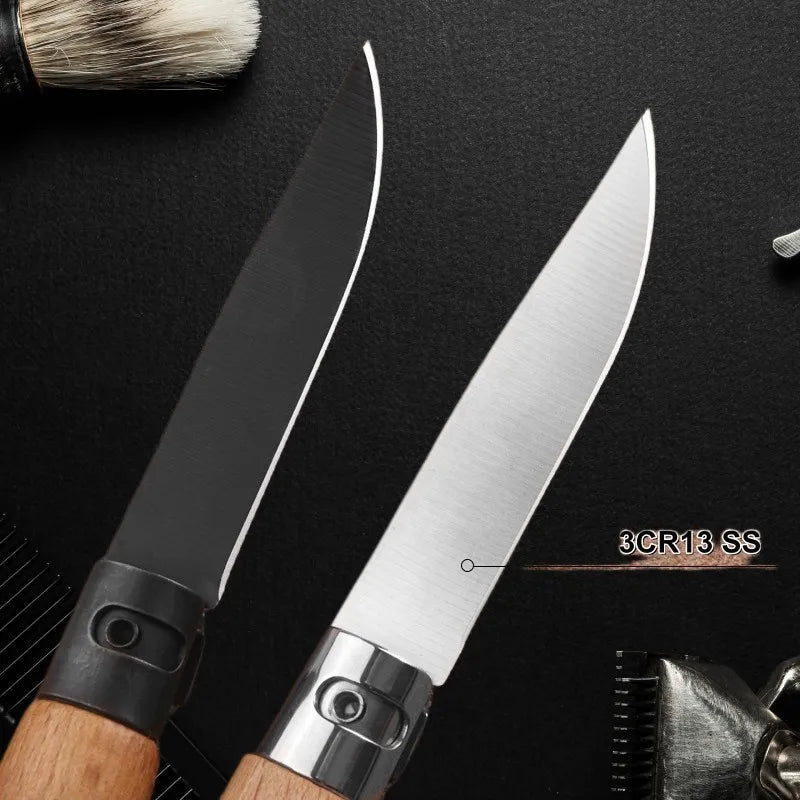 Stainless Steel Folding Knife – Wood Handle & Sheath Folding Pocket Knife Axl
