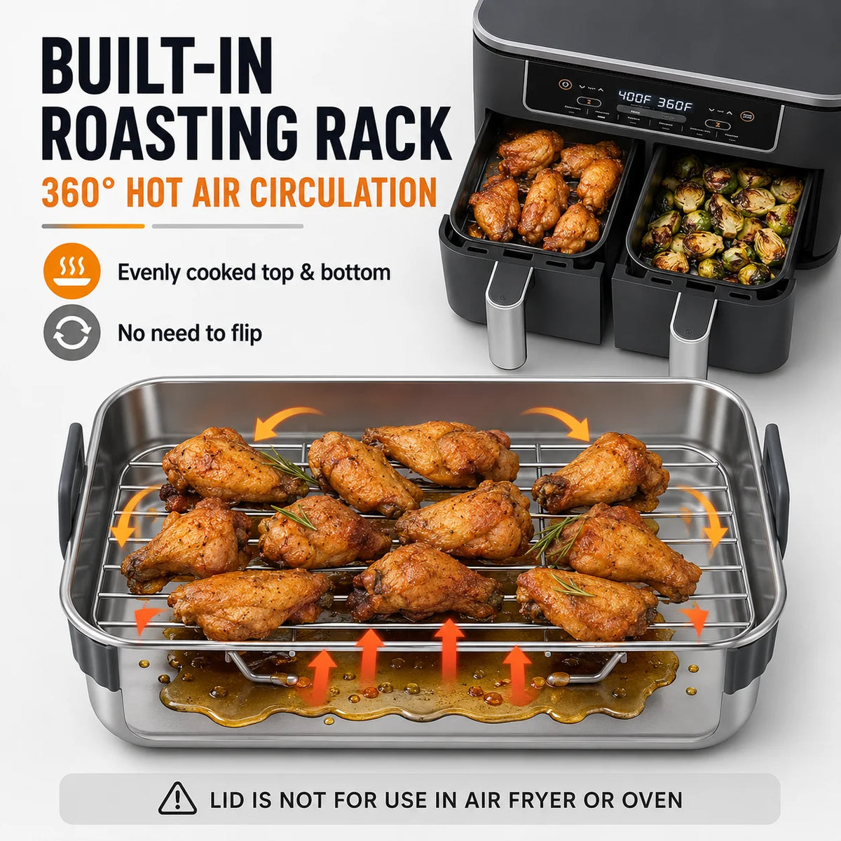 Stainless Steel Air Fryer Roasting Pan Set with Rack & Lid Roasting Pan Set Axl