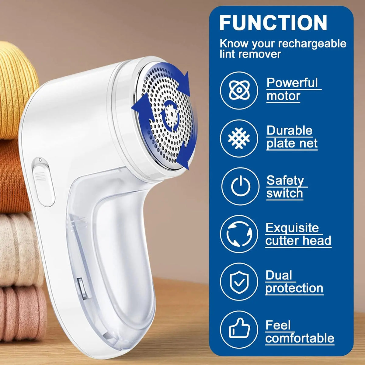Rechargeable Fabric Shaver – Portable Lint Remover & Defuzzer Fabric Lint Shaver Axl