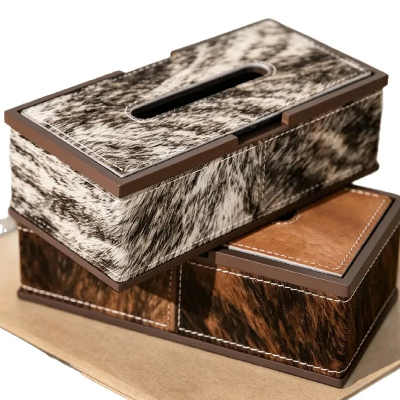 Luxury Horse Hair & Walnut Wood Tissue Box | Decorative Napkin Case Decorative Tissue Holder Axl