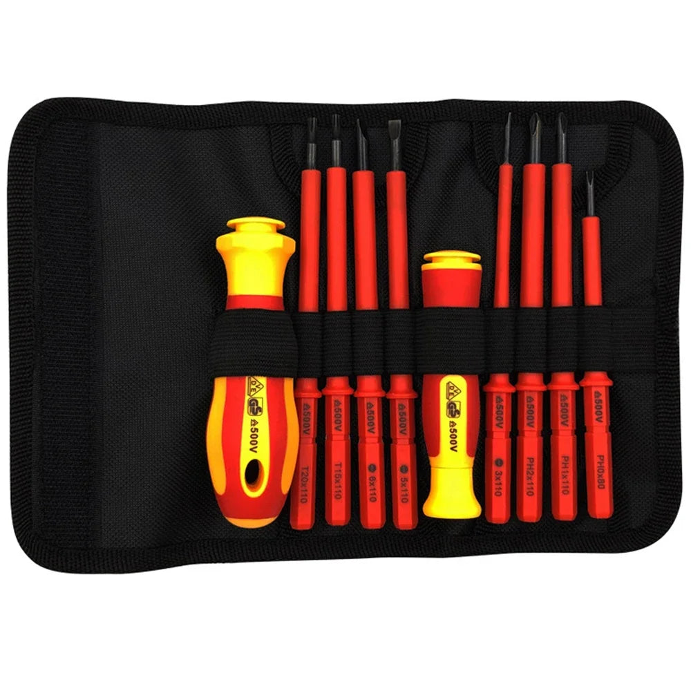VDE 500V Insulated Screwdriver Kit – 10Pc Magnetic Blades & Case Insulated Screwdriver Kit Axl 10 PCS Combo As whown