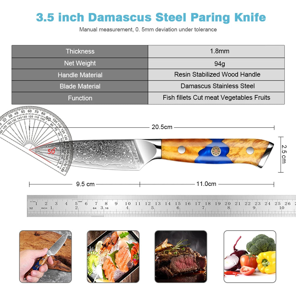 XITUO 3.5" Damascus Steel Paring Knife – Sharp Full Tang Paring Knife Axl