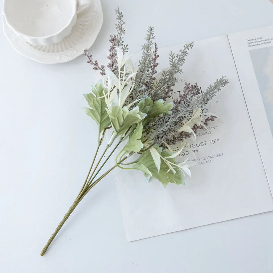 Artificial Lavender & Gypsophila Bouquet | Faux Flower Décor Artificial Flower Bouquet Axl army green 1 pc