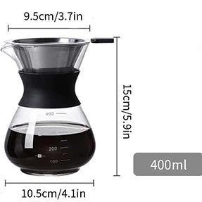 Pour Over Coffee Maker – Borosilicate Glass & Steel Filter Pour Over Coffee Maker Axl 400ml 13.5oz