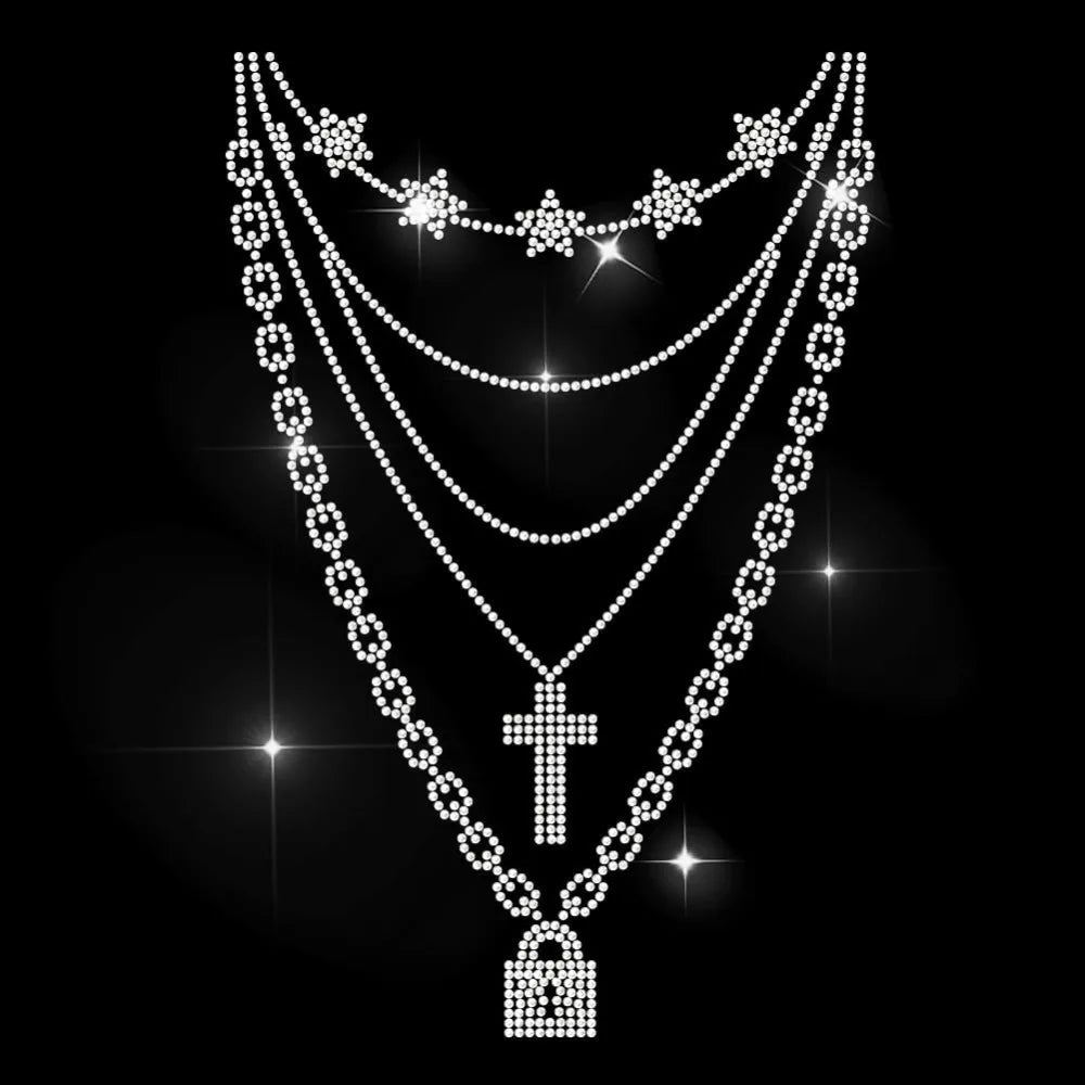 Glass Rhinestone Iron-On Appliqué – Chain Necklace Design Patch Iron-On Appliqué Axl AECH04-17693