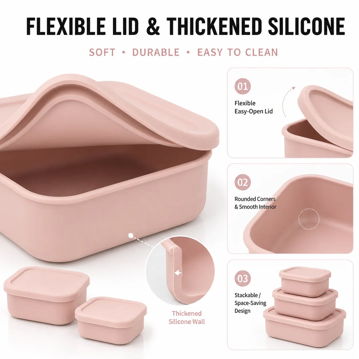 Uwhise 3-Piece Silicone Bento Lunch Box Set | Microwave Safe Silicone Lunch Box Axl
