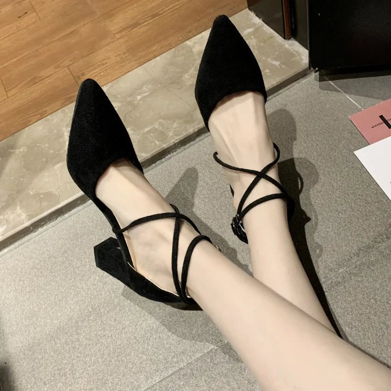 Women's Block Heel Sandals – Pointed Toe Buckle Strap Roman Style Block Heel Sandals Axl