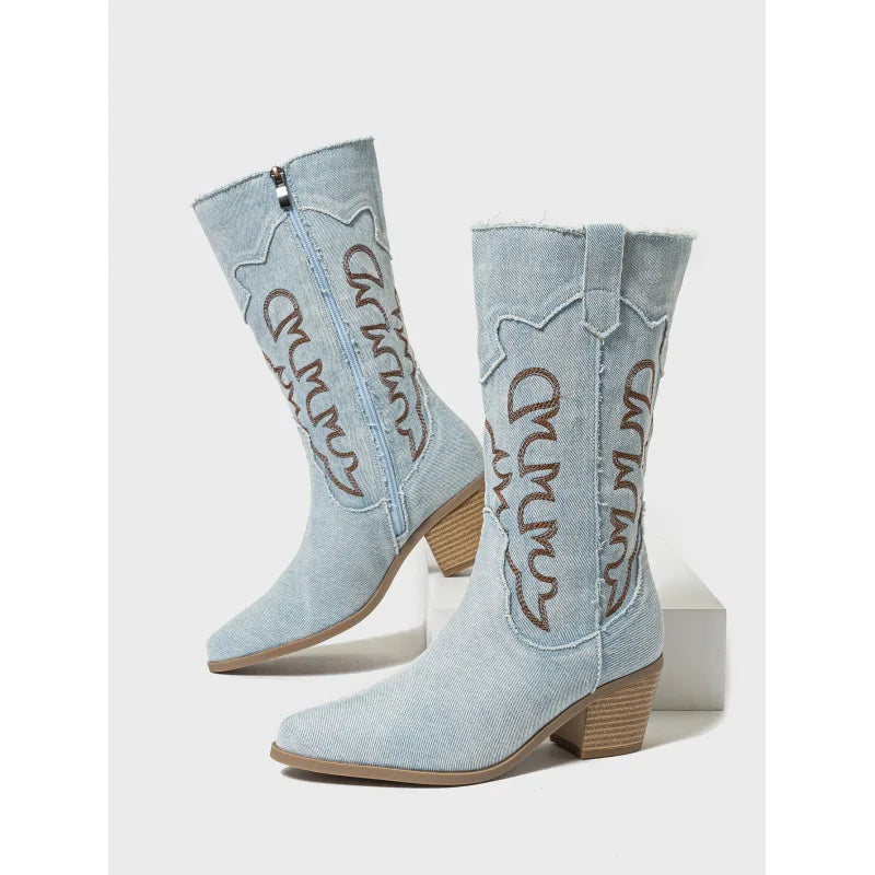 Women's Western Embroidered Mid-Calf Cowboy Boots – Plus Size Women's Cowboy Boots Axl light blue 41