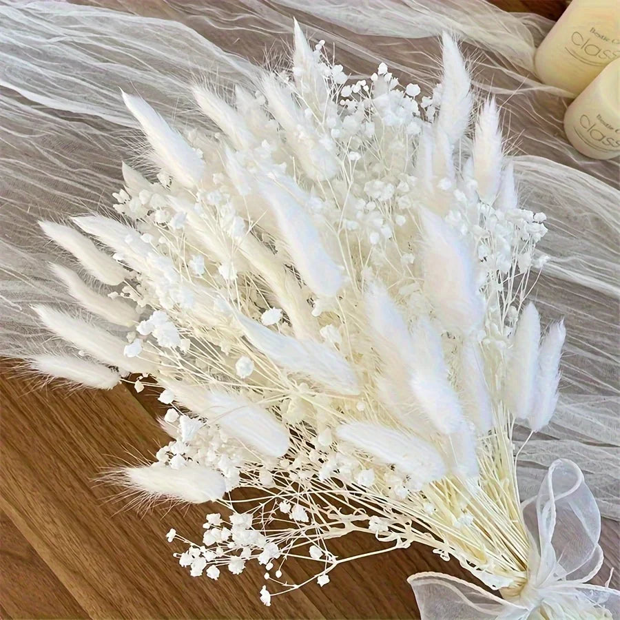 White Gypsophila Pampas Grass Dried Flower Bouquet | Boho Décor Dried Flower Bouquet Axl A