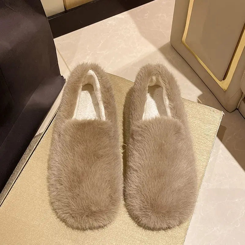 Women's Fur-Lined Slip-On Loafers | Warm Winter Ballet Flats Ballet Flat Loafers Axl Khaki CN 35