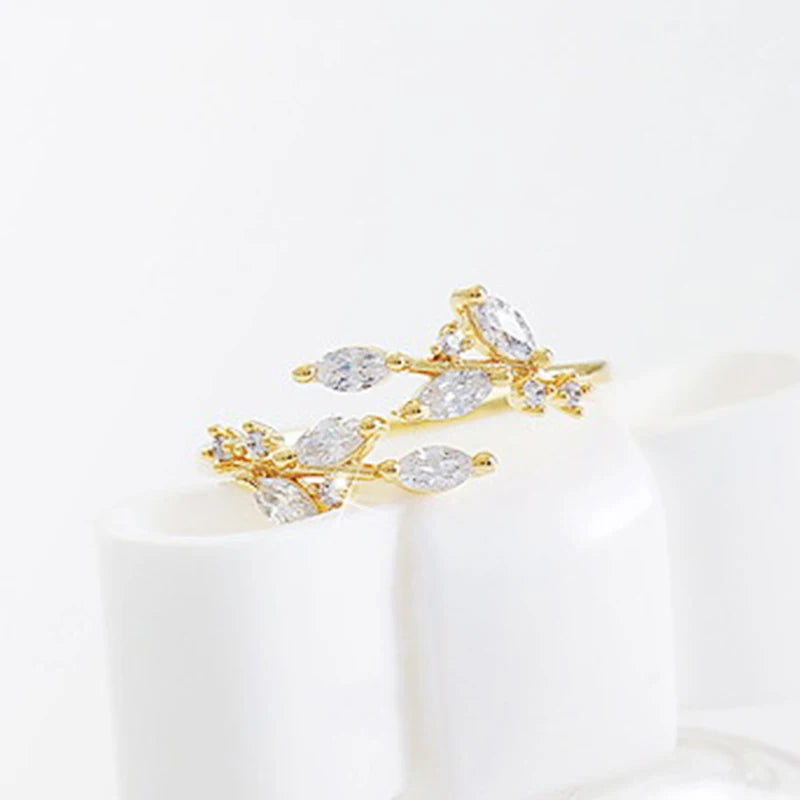 Huitan Branch Adjustable CZ Ring – Pavé Cubic Zirconia Fashion Ring Axl