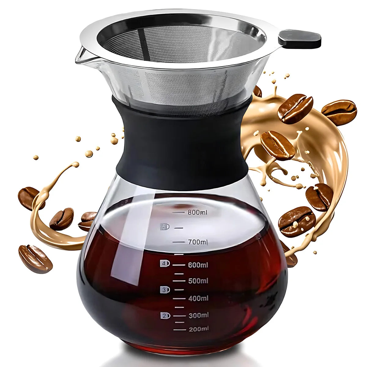 Pour Over Coffee Maker – Borosilicate Glass & Steel Filter Pour Over Coffee Maker Axl