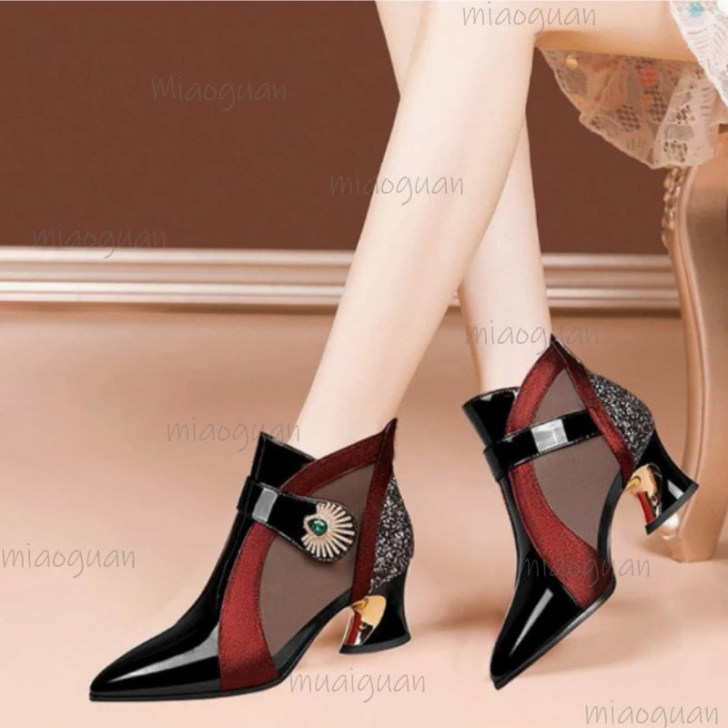 Color Block Rhinestone High Heel Pumps – Pointed Toe Side Zip High Heel Pumps Axl