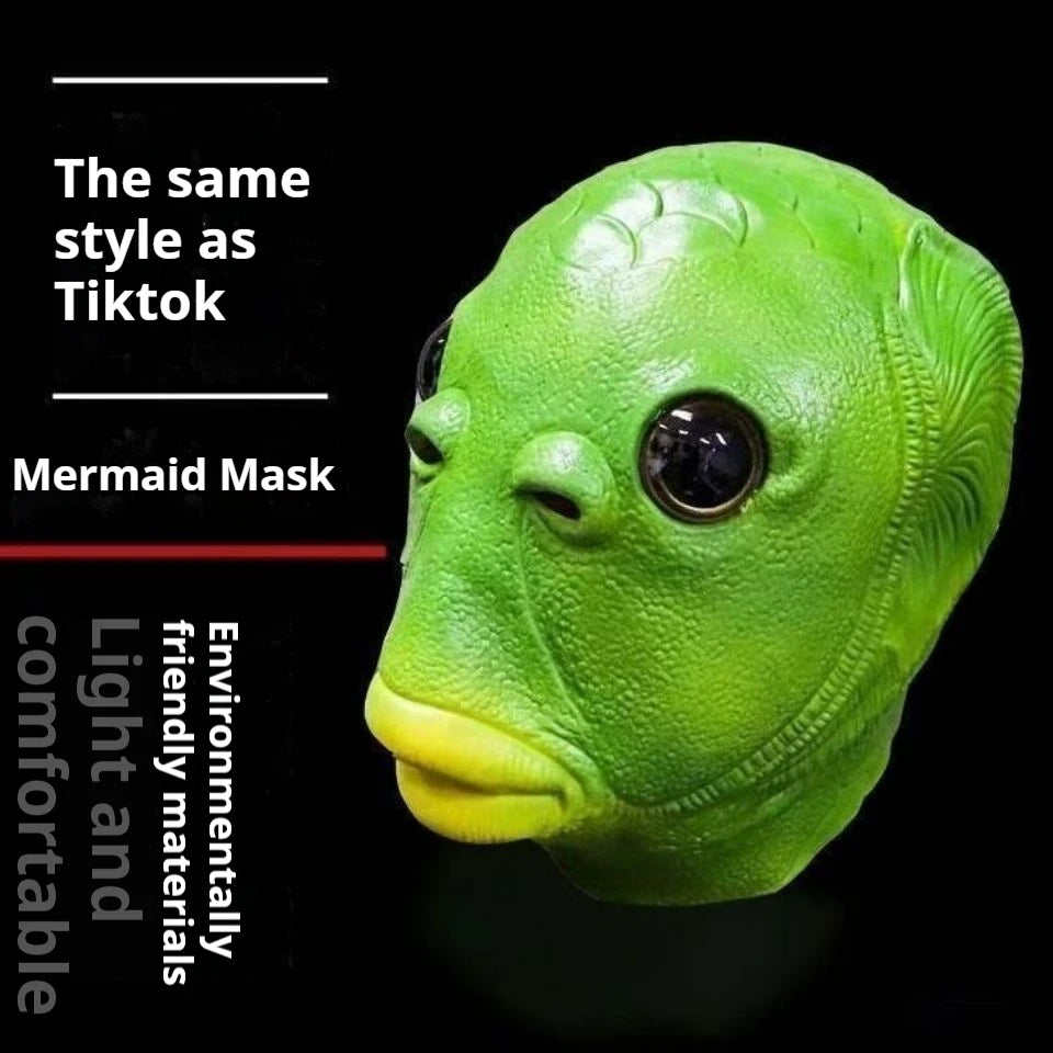 Green Fish Head Mask – Full Face Funny Animal Costume Costume Mask Axl